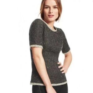 CAbi Grey Tweed Coco Shell Boucle Sweater Size XL CAbi Gray Shell Blouse